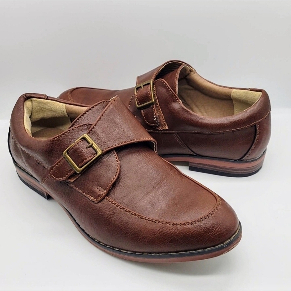 Steve Madden Boy's Size 5 BCLUB Brown Faux Leather Monk Strap Loafers Woman 5.5